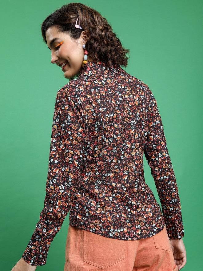 Tokyo Talkies Women Maroon Printed Casual Shirt - Maroon - Image 3