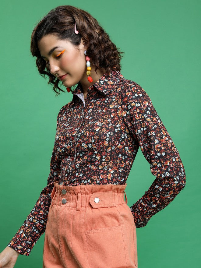 Tokyo Talkies Women Maroon Printed Casual Shirt - Maroon - Image 4