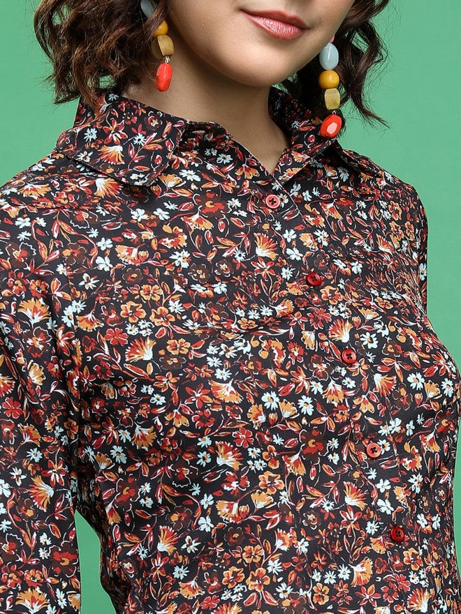 Tokyo Talkies Women Maroon Printed Casual Shirt - Maroon - Image 5