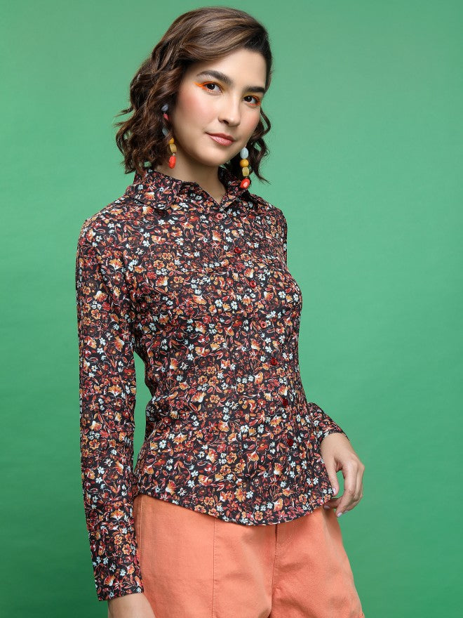 Tokyo Talkies Women Maroon Printed Casual Shirt - Maroon - Image 6