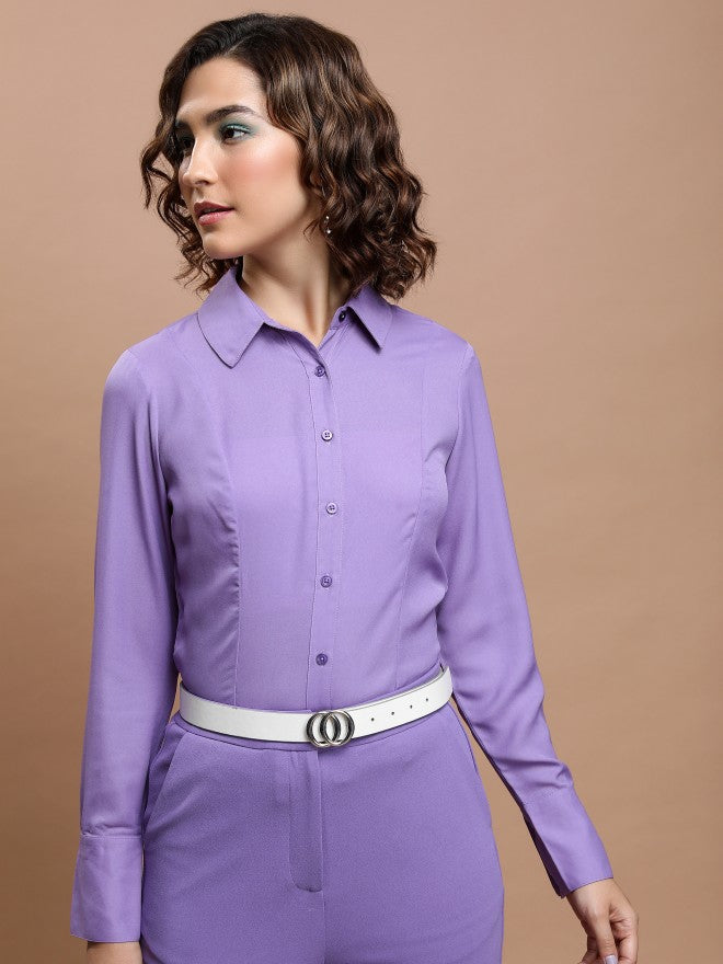 Tokyo Talkies Women Purple Solid Casual Shirt - Purple - Image 1