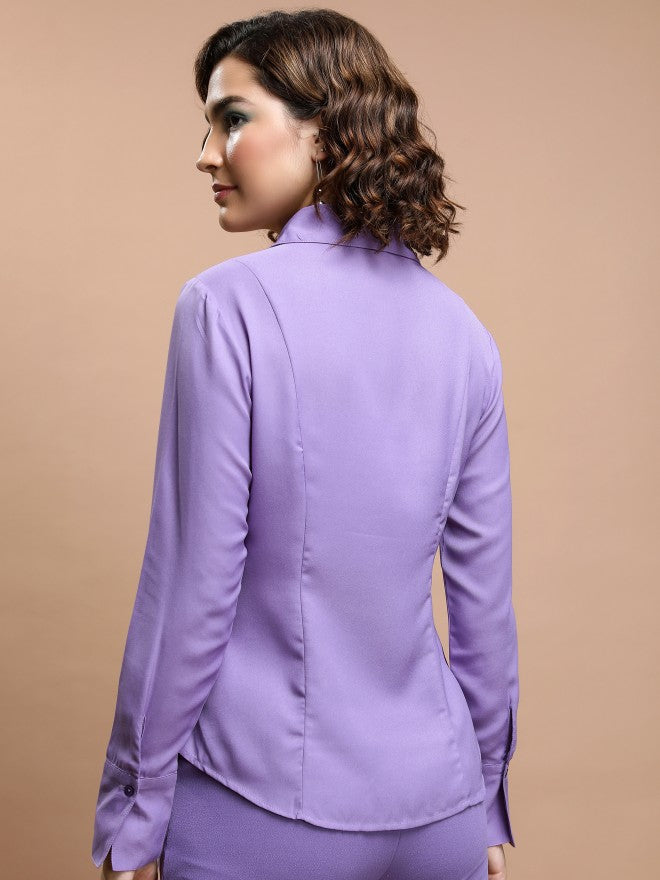 Tokyo Talkies Women Purple Solid Casual Shirt - Purple - Image 3