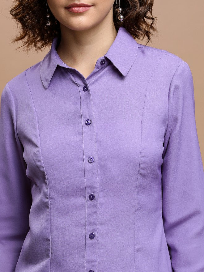 Tokyo Talkies Women Purple Solid Casual Shirt - Purple - Image 5