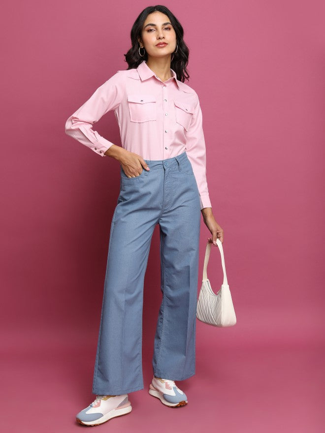 Tokyo Talkies Women Pink Solid Casual Shirt - Pink - Image 2