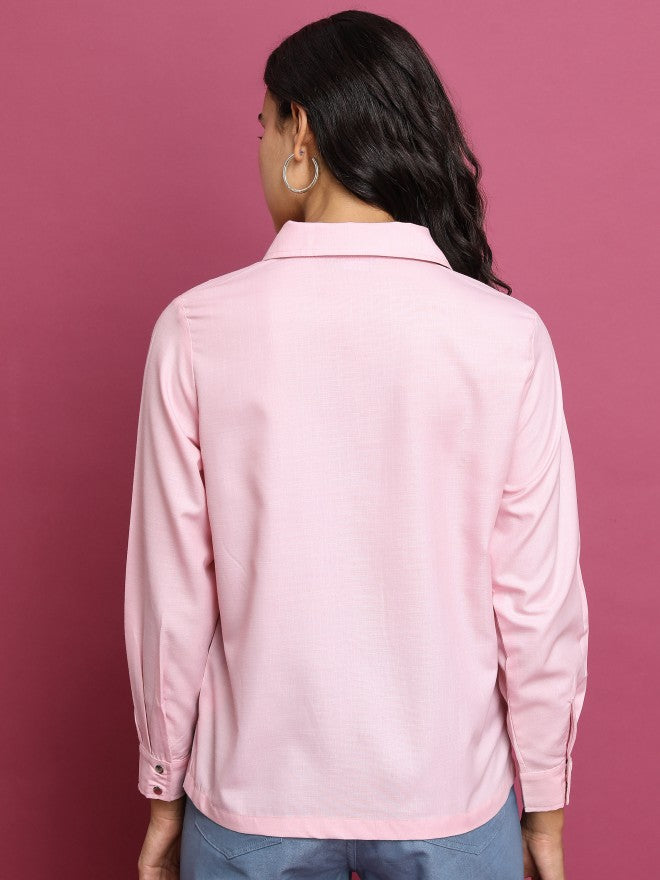 Tokyo Talkies Women Pink Solid Casual Shirt - Pink - Image 3