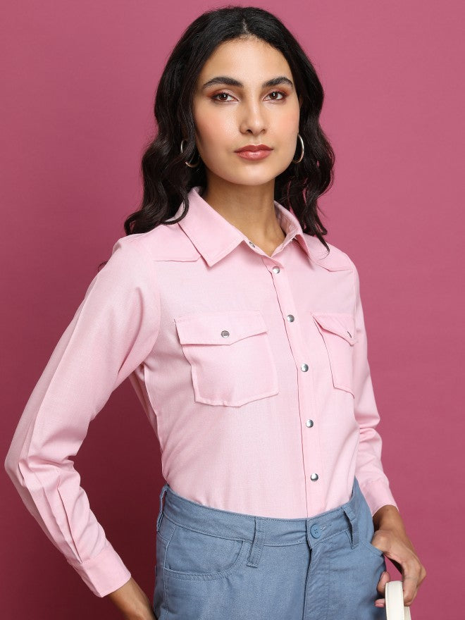 Tokyo Talkies Women Pink Solid Casual Shirt - Pink - Image 6
