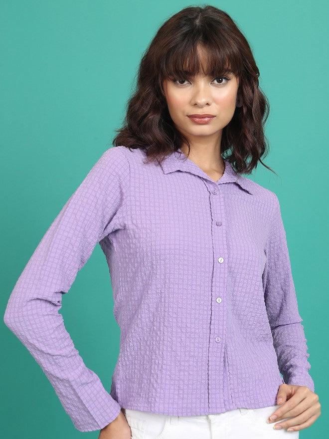 Tokyo Talkies Women Purple Self Design Casual Shirt - Purple - Image 1