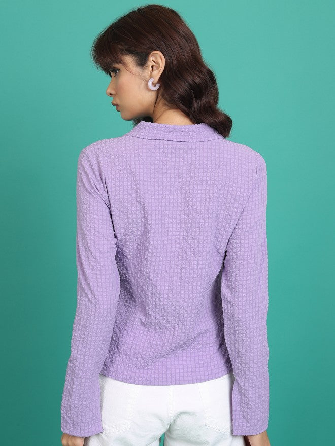 Tokyo Talkies Women Purple Self Design Casual Shirt - Purple - Image 3