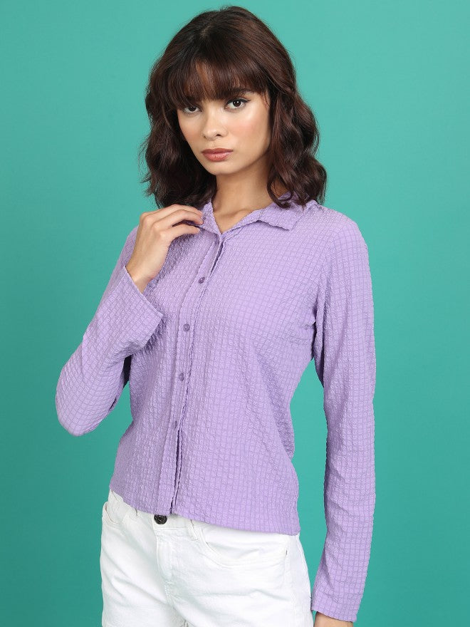 Tokyo Talkies Women Purple Self Design Casual Shirt - Purple - Image 4
