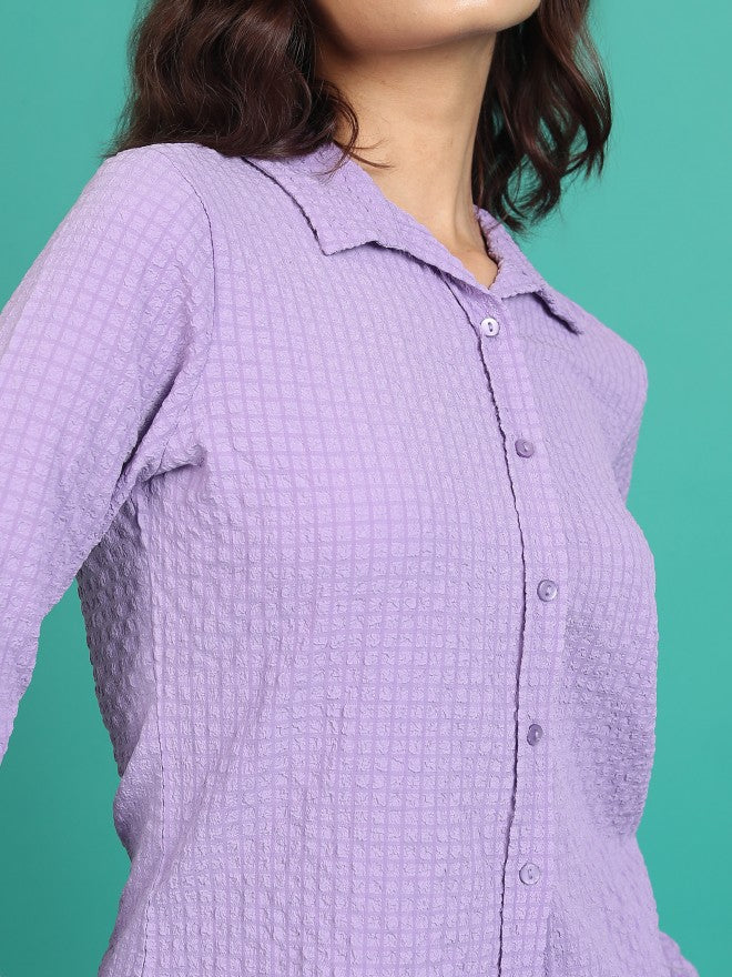 Tokyo Talkies Women Purple Self Design Casual Shirt - Purple - Image 5