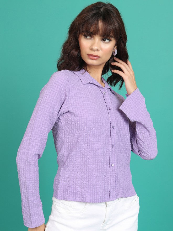 Tokyo Talkies Women Purple Self Design Casual Shirt - Purple - Image 6