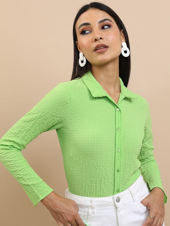 Tokyo Talkies Women Green Solid Casual Shirt - Green - Image 1
