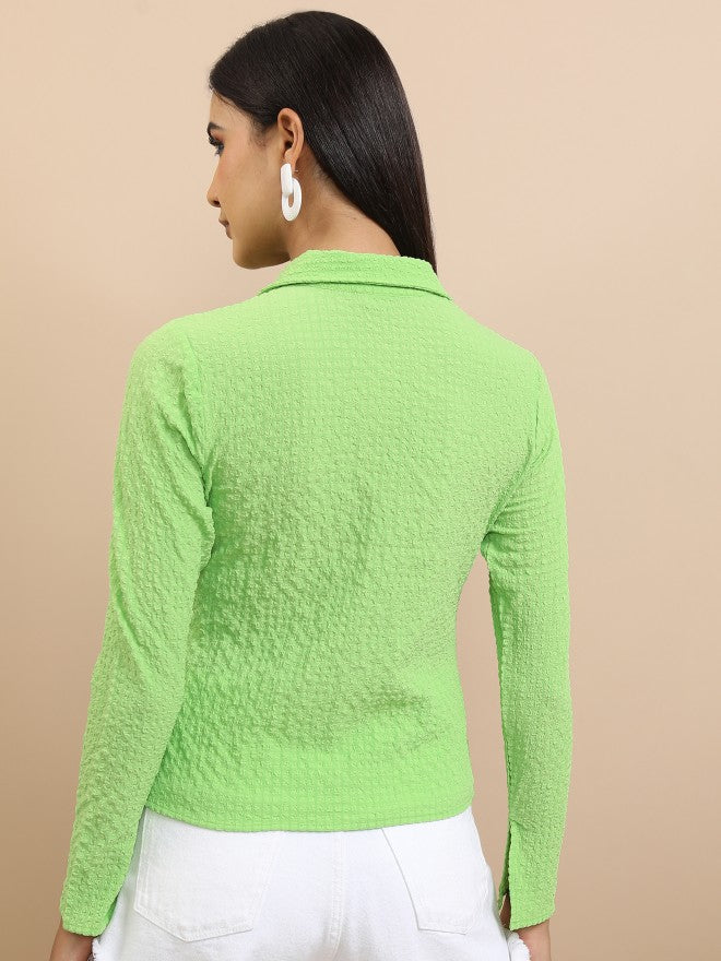 Tokyo Talkies Women Green Solid Casual Shirt - Green - Image 3