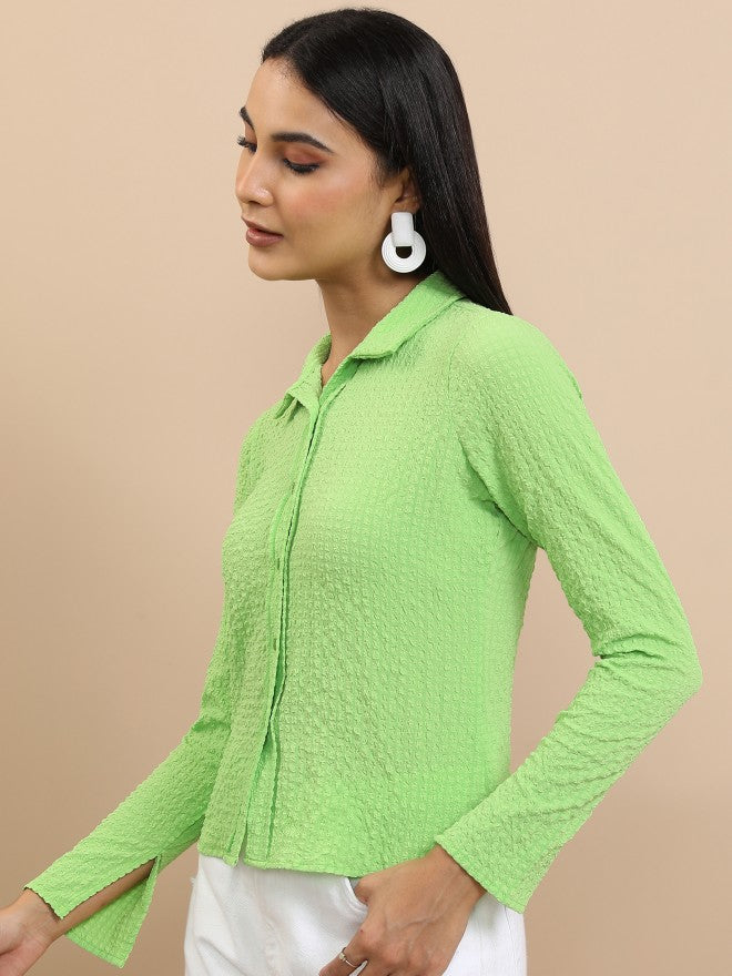 Tokyo Talkies Women Green Solid Casual Shirt - Green - Image 4
