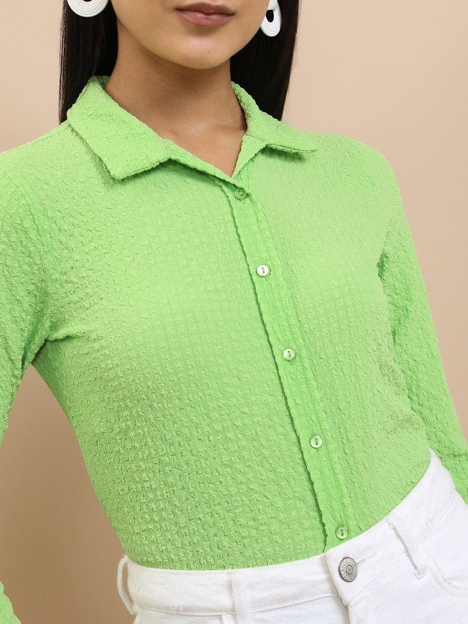 Tokyo Talkies Women Green Solid Casual Shirt - Green - Image 5
