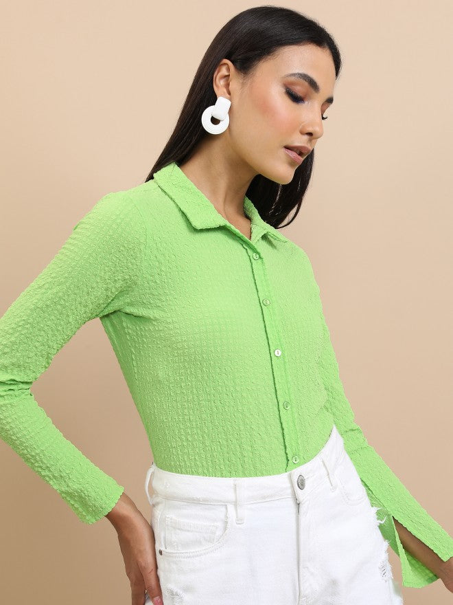 Tokyo Talkies Women Green Solid Casual Shirt - Green - Image 6