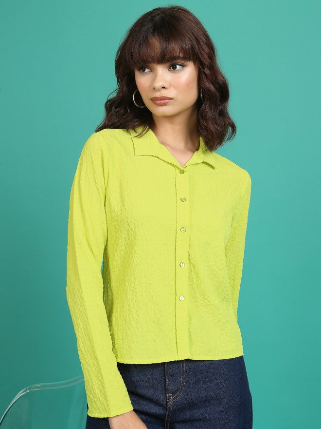 Tokyo Talkies Women Green Solid Casual Shirt - Green - Image 1