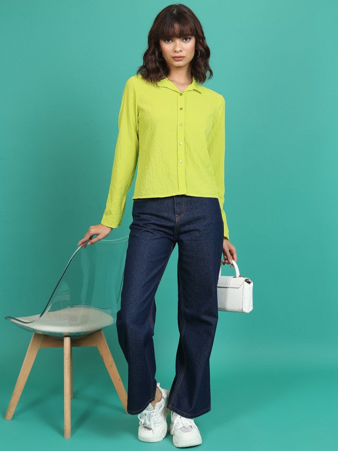 Tokyo Talkies Women Green Solid Casual Shirt - Green - Image 2