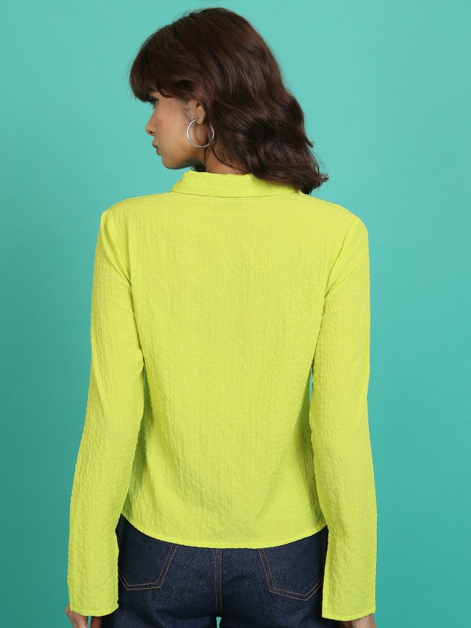 Tokyo Talkies Women Green Solid Casual Shirt - Green - Image 3