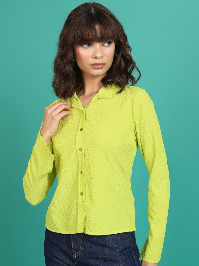 Tokyo Talkies Women Green Solid Casual Shirt - Green - Image 4