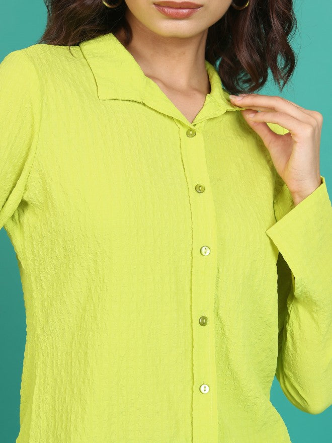 Tokyo Talkies Women Green Solid Casual Shirt - Green - Image 5