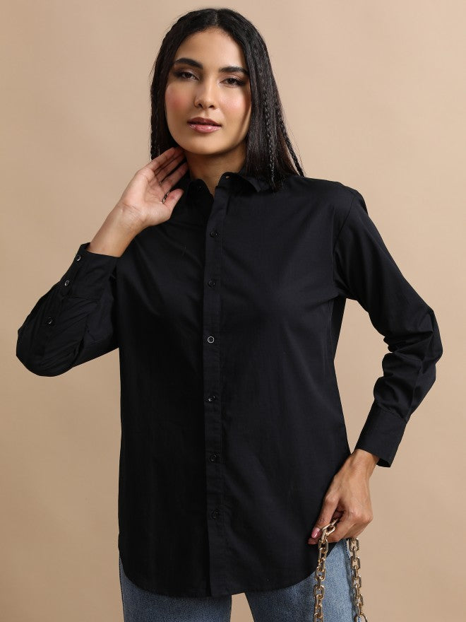 Tokyo Talkies Women Black Solid Oversized Fit Casual Shirt - Black - Image 1