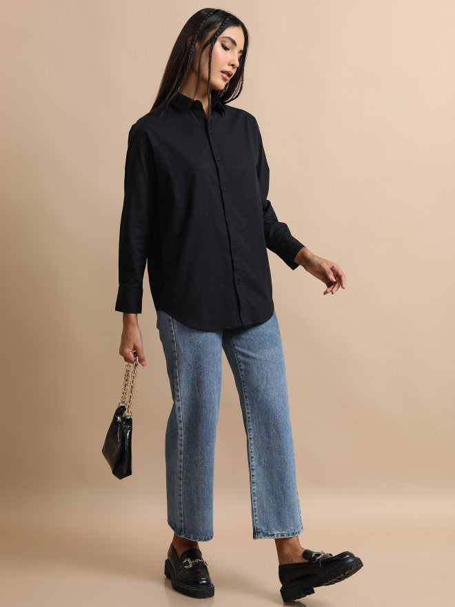 Tokyo Talkies Women Black Solid Oversized Fit Casual Shirt - Black - Image 2