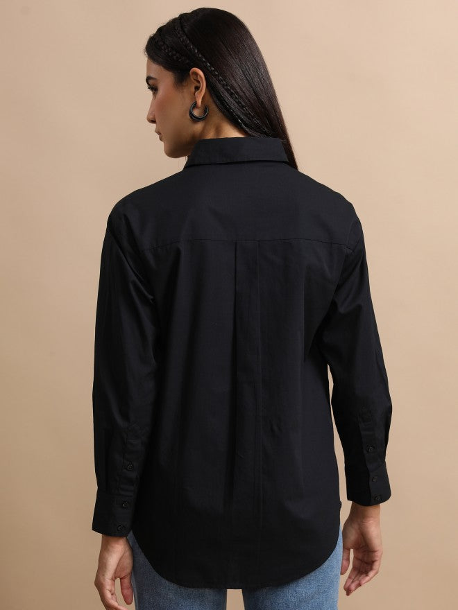 Tokyo Talkies Women Black Solid Oversized Fit Casual Shirt - Black - Image 3
