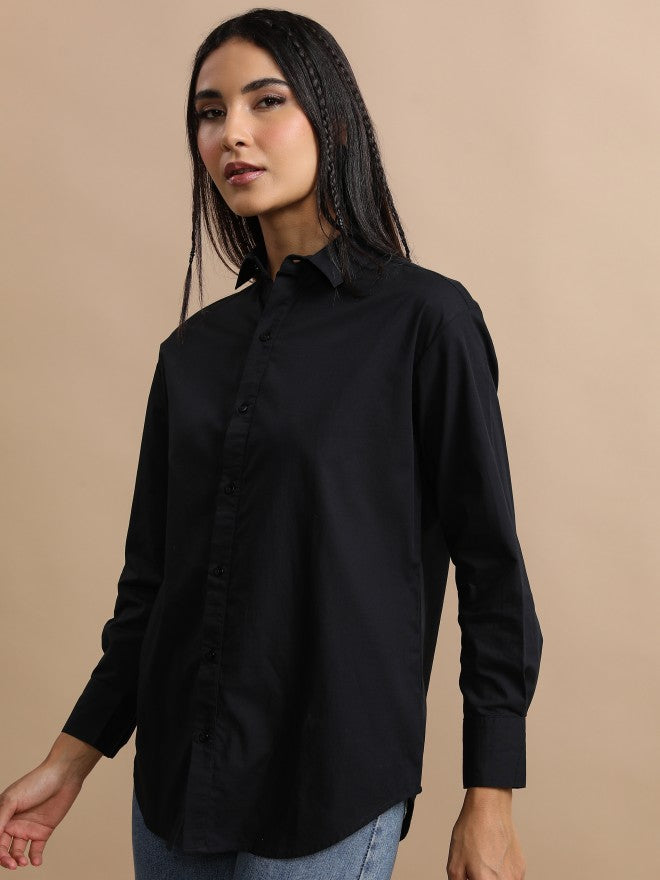Tokyo Talkies Women Black Solid Oversized Fit Casual Shirt - Black - Image 4