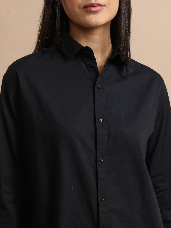Tokyo Talkies Women Black Solid Oversized Fit Casual Shirt - Black - Image 5
