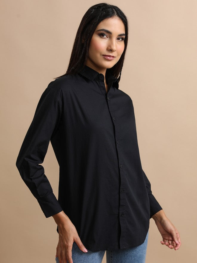 Tokyo Talkies Women Black Solid Oversized Fit Casual Shirt - Black - Image 6
