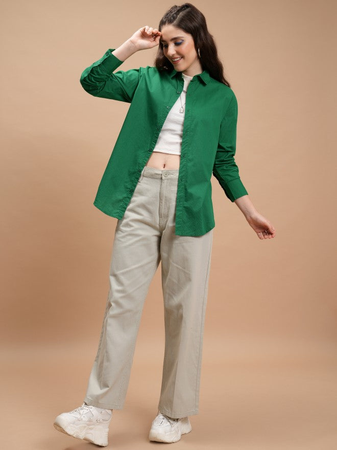 Tokyo Talkies Women Green Solid Casual Shirt - Green - Image 2