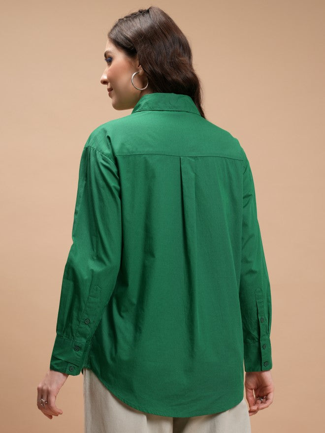 Tokyo Talkies Women Green Solid Casual Shirt - Green - Image 3