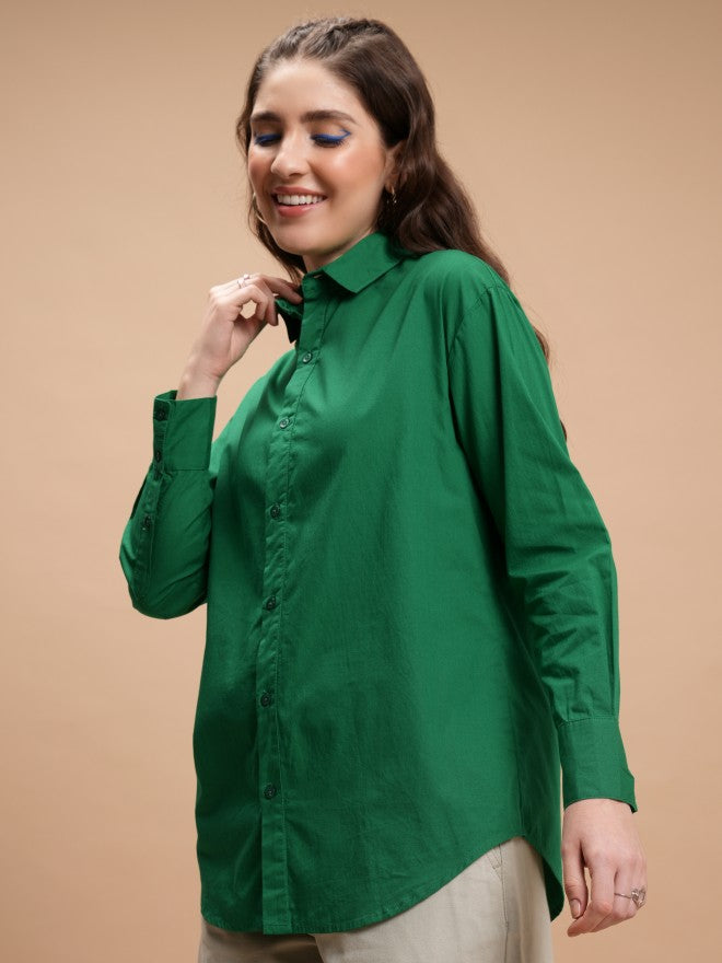 Tokyo Talkies Women Green Solid Casual Shirt - Green - Image 4