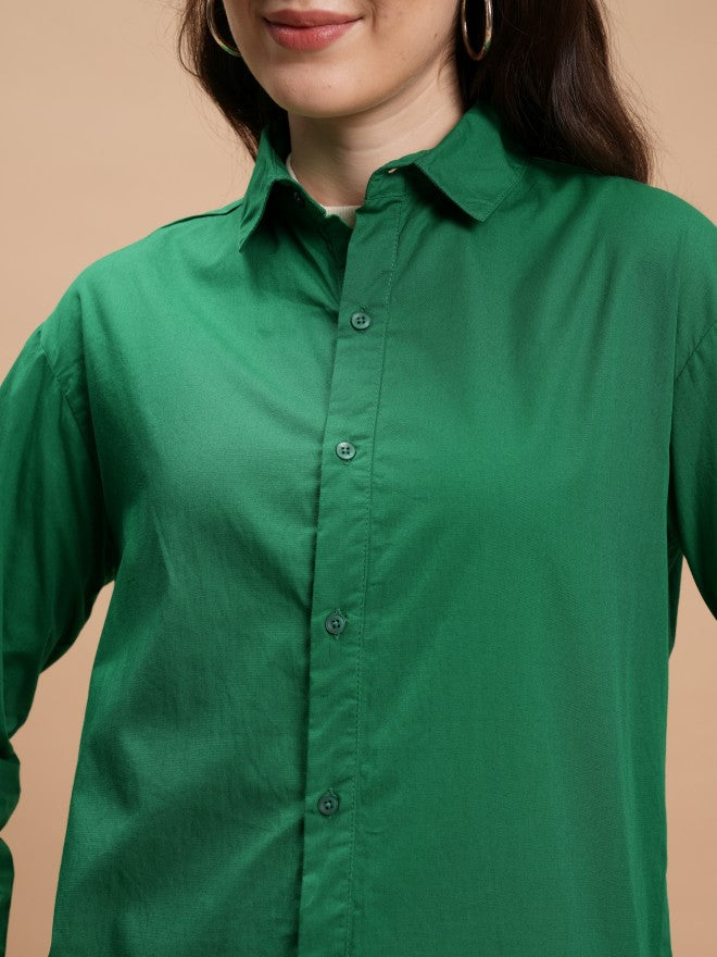 Tokyo Talkies Women Green Solid Casual Shirt - Green - Image 5