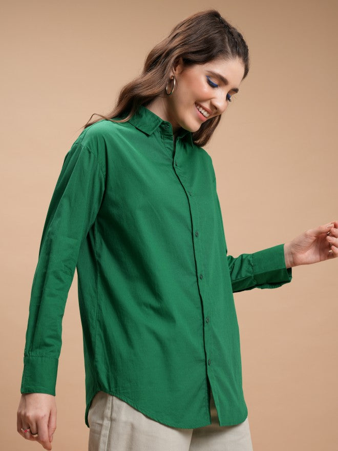 Tokyo Talkies Women Green Solid Casual Shirt - Green - Image 6