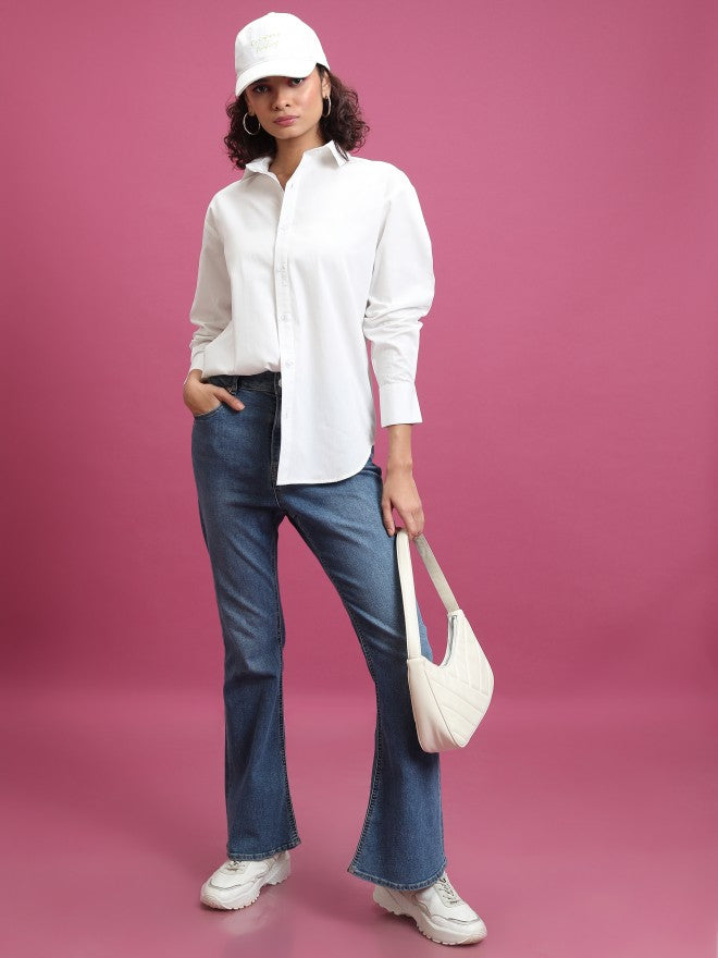 Tokyo Talkies Women White Solid Oversized Fit Casual Shirt - White - Image 2