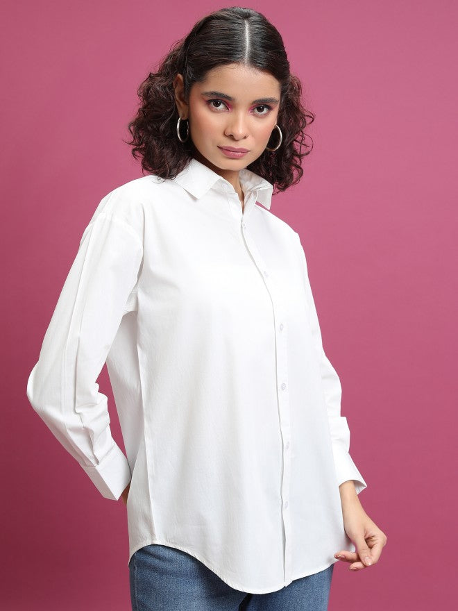 Tokyo Talkies Women White Solid Oversized Fit Casual Shirt - White - Image 6