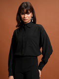 Tokyo Talkies Women Black Self Design Oversized Fit Casual Shirt - Black - Image 1