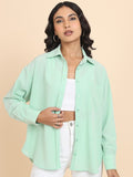 Tokyo Talkies Women Green Checked Oversized Fit Casual Shirt - Green - Image 1