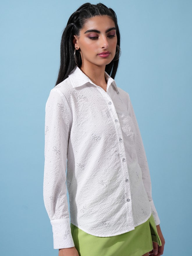 Tokyo Talkies Women White Self Design Casual Shirt - White - Image 6