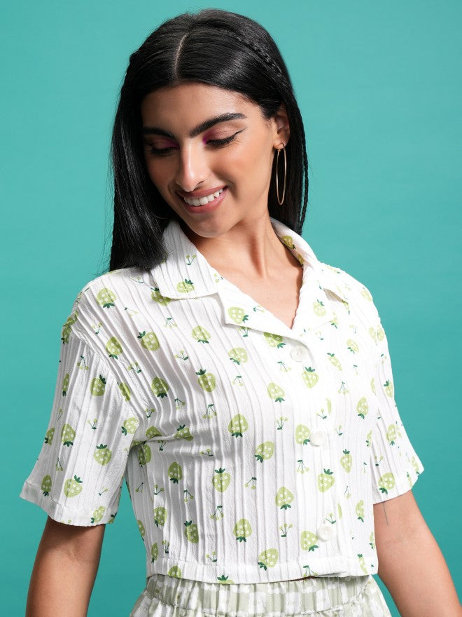 Tokyo Talkies Women Green Printed Casual Shirt - Green - Image 6