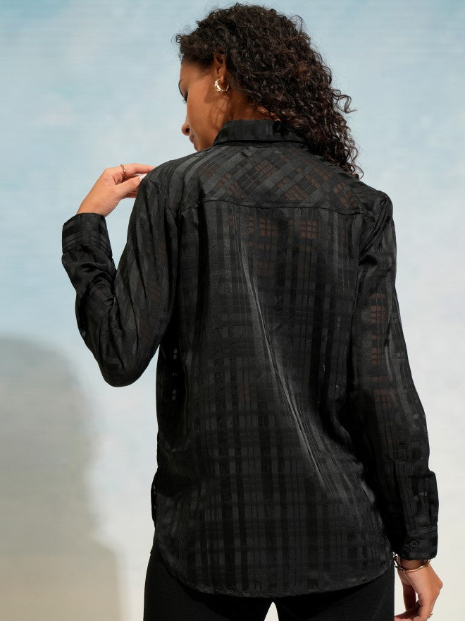 Tokyo Talkies Women Black Checked Casual Shirt - Black - Image 3
