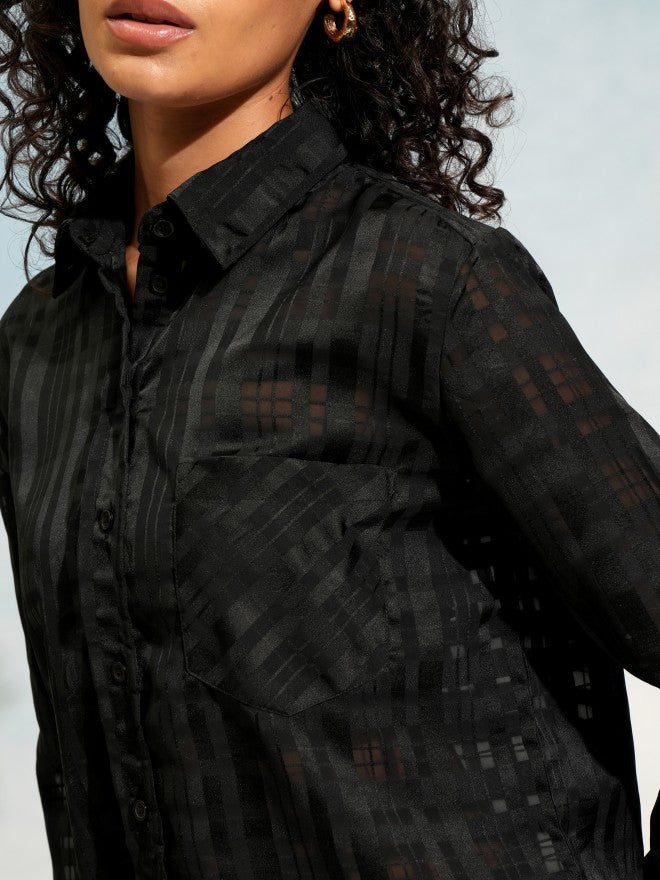 Tokyo Talkies Women Black Checked Casual Shirt - Black - Image 5