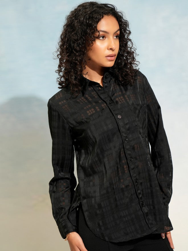 Tokyo Talkies Women Black Checked Casual Shirt - Black - Image 6