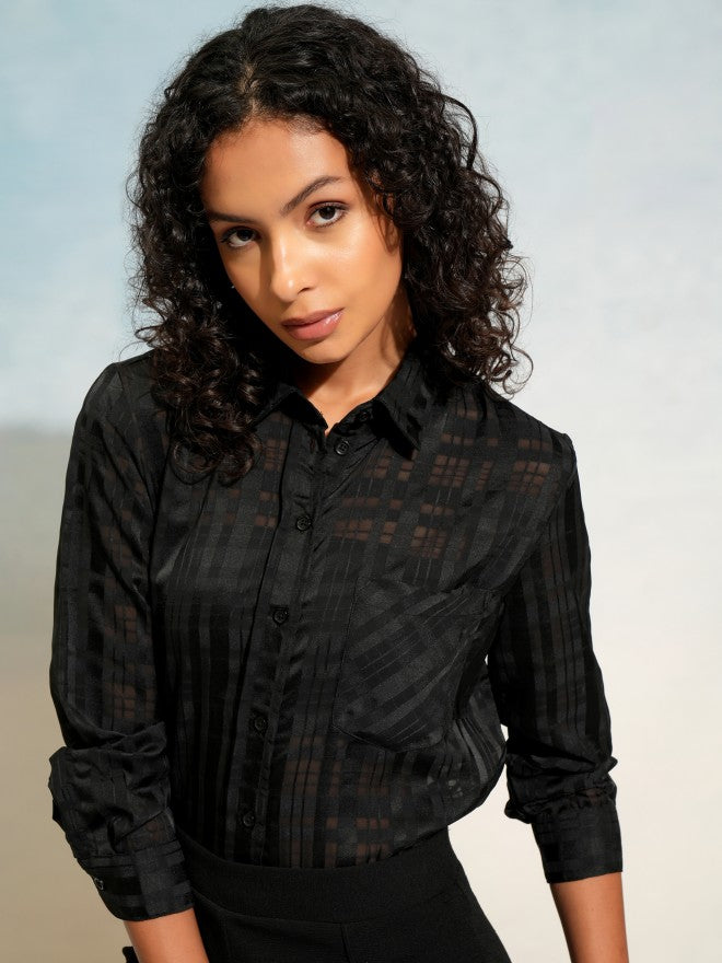 Tokyo Talkies Women Black Checked Casual Shirt - Black - Image 7