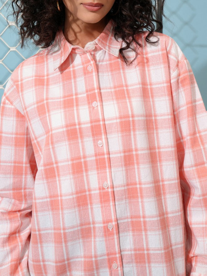 Tokyo Talkies Women Orange Checked Casual Shirt - Orange - Image 7