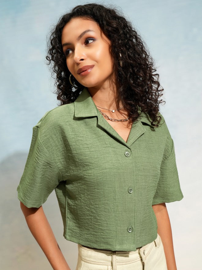 Tokyo Talkies Women Green Solid Casual Shirt - Green - Image 6