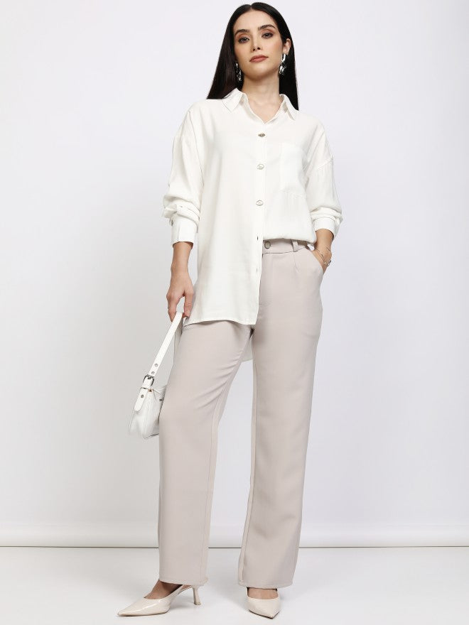 Tokyo Talkies Women Off White Solid Casual Shirt - Off White - Image 2