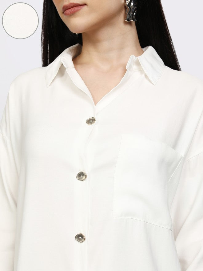 Tokyo Talkies Women Off White Solid Casual Shirt - Off White - Image 5